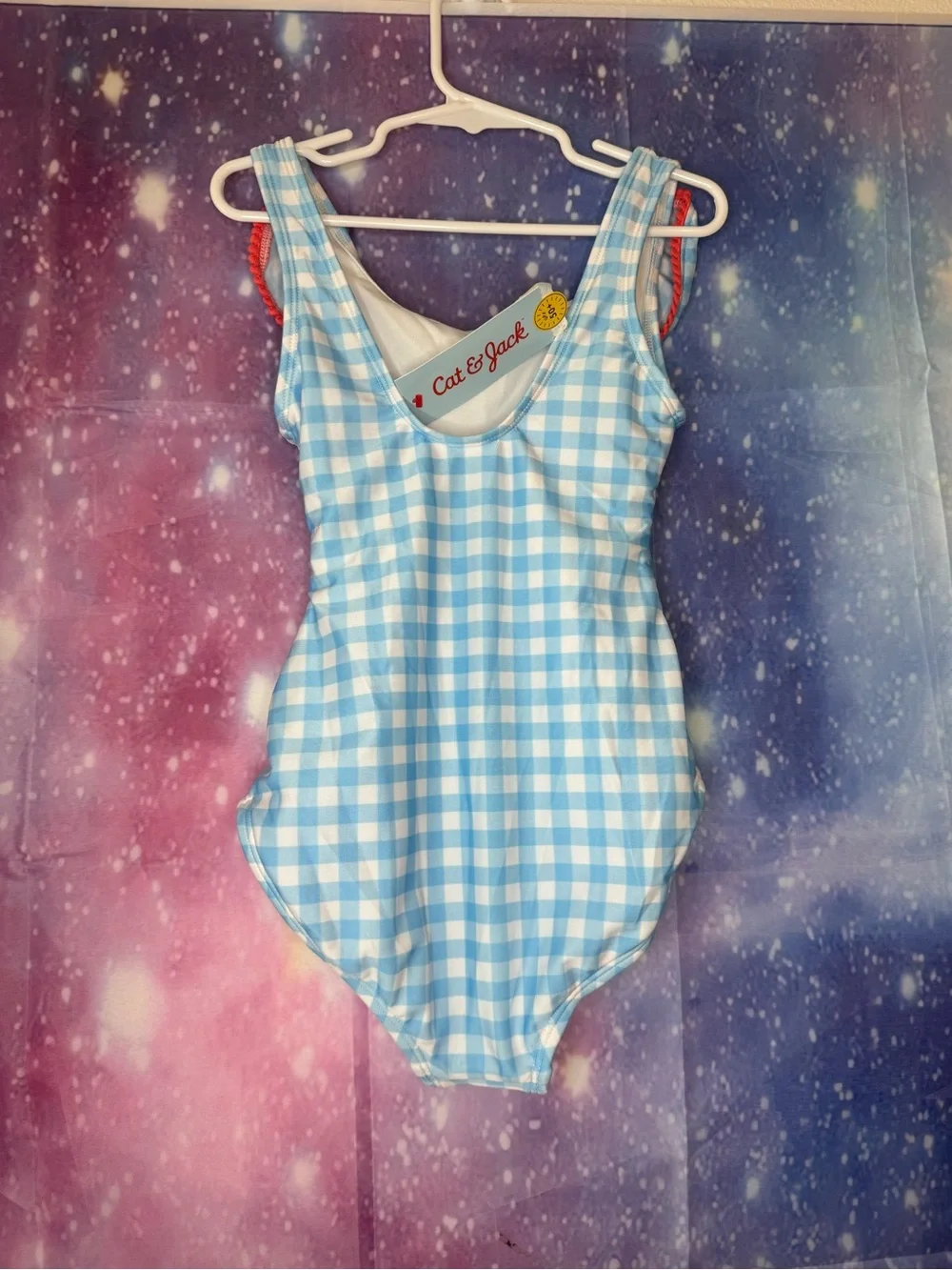New cat & Jack blue gingham one pice swimsuit